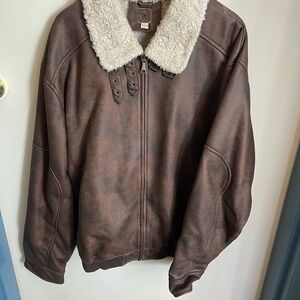 Wilson’s Leather Vintage Men's Brown Sherpa-Trim Bomber Jacket